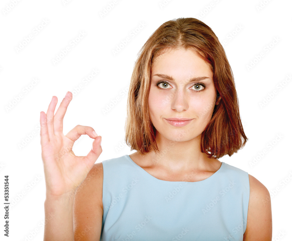 A young woman showing ok isolated on white background A young woman showing ok isolated on white background