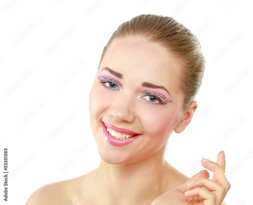 Woman eye with exotic style makeup, isolated on white background Woman eye with exotic style makeup, isolated on white background