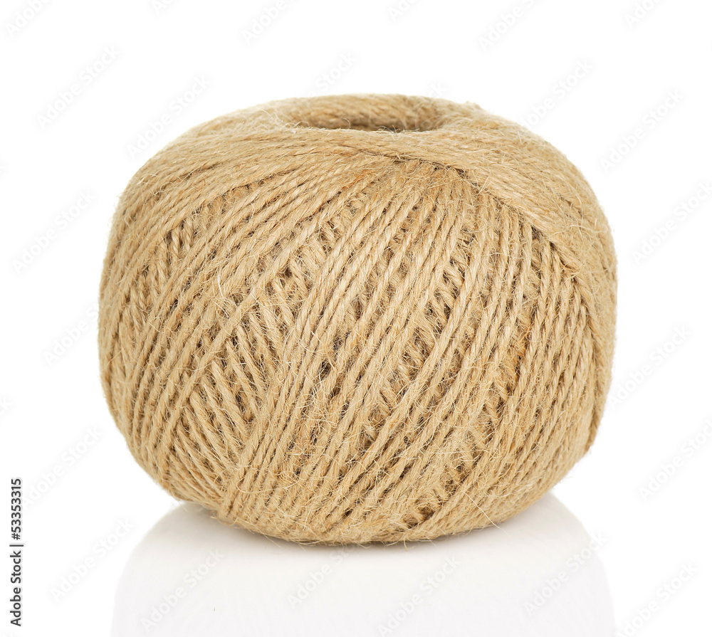 Ball of Natural String on White Background with Reflection