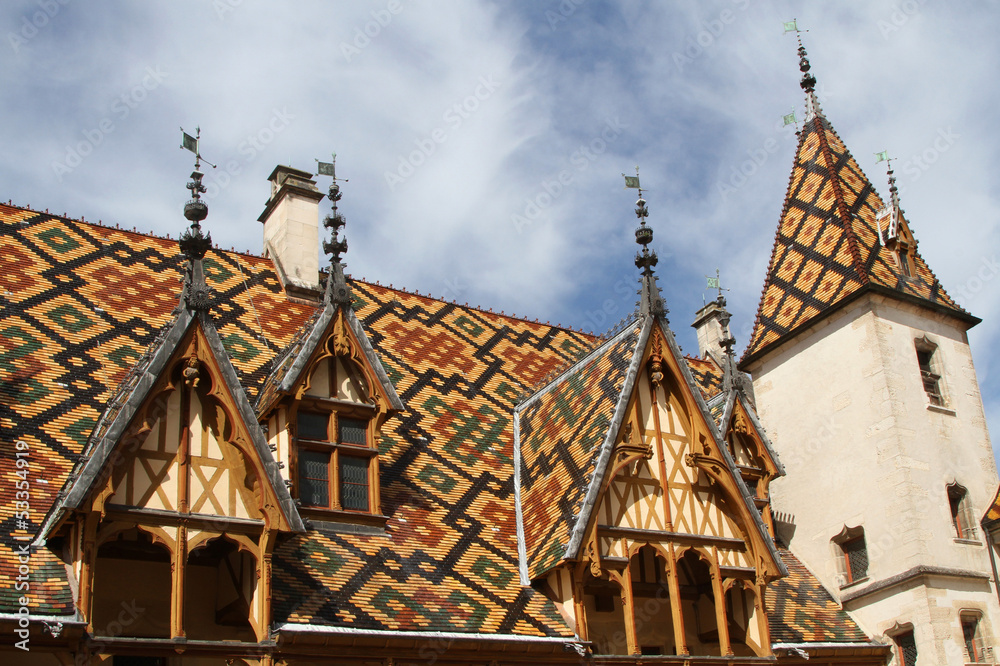 Roofs of Hotel Dieu, the ancient hospital in Beaune