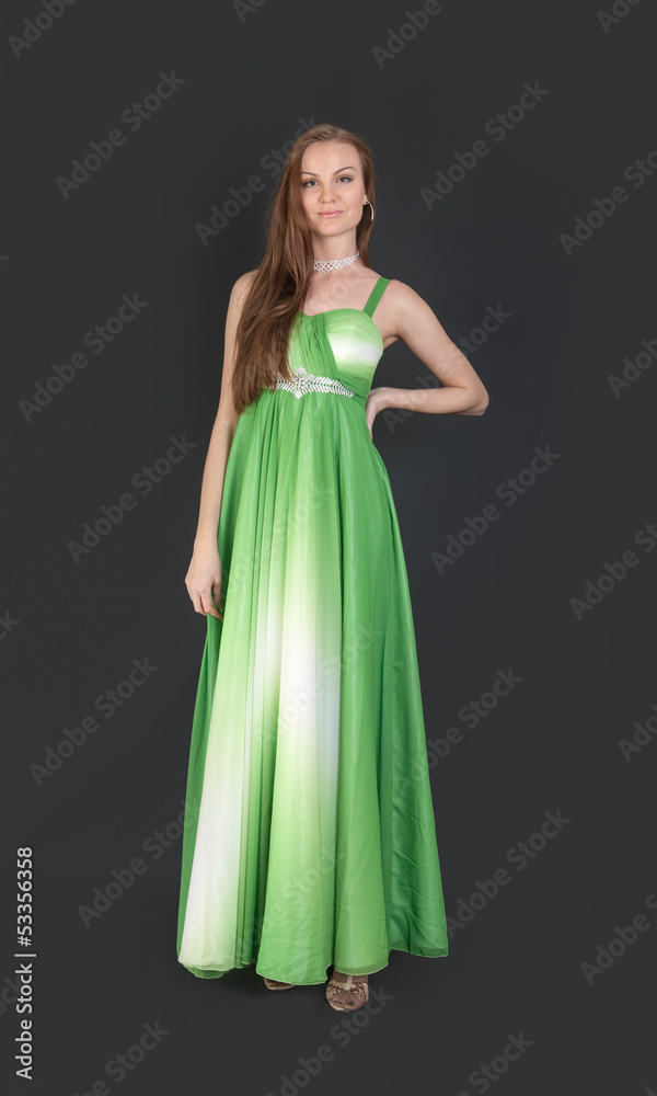 girl in evening green dress