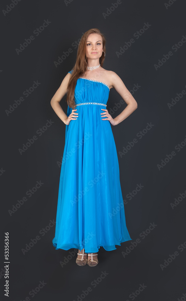 girl in evening blue dress