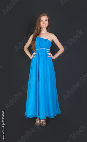 girl in evening blue dress