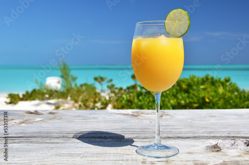 Glass of orange juice. Exuma, Bahamas
