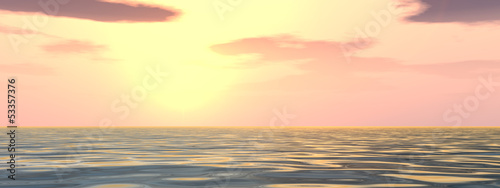 Sea water landscape with sunset sky