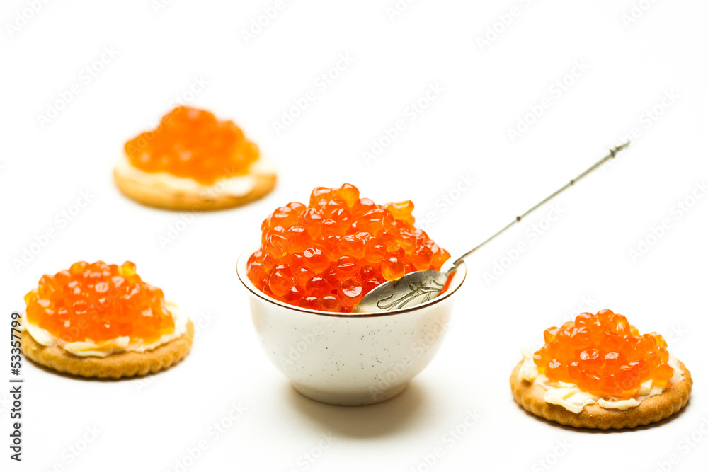 red caviar on a cracker red caviar on a cracker