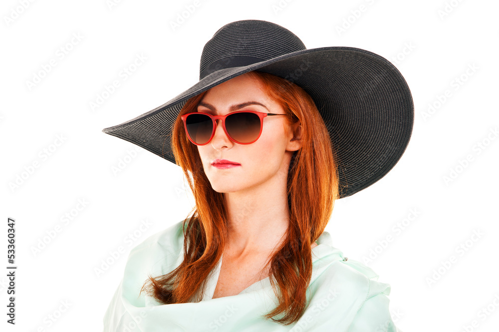 Portrait of attractive elegant woman in black hat Portrait of attractive elegant woman in black hat