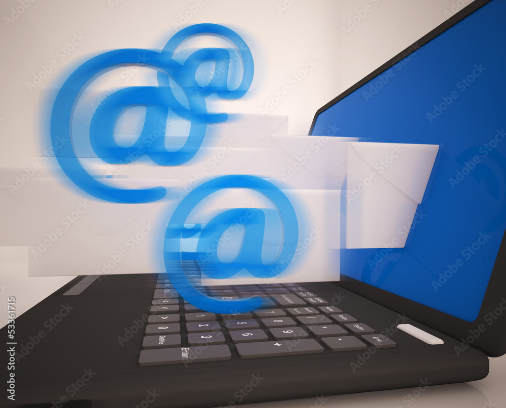 Mail Signs Leaving Laptop Shows Electronic Mails Mail Signs Leaving Laptop Shows Electronic Mails