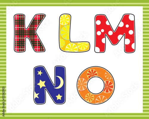 Letters: K, L, M, N, O