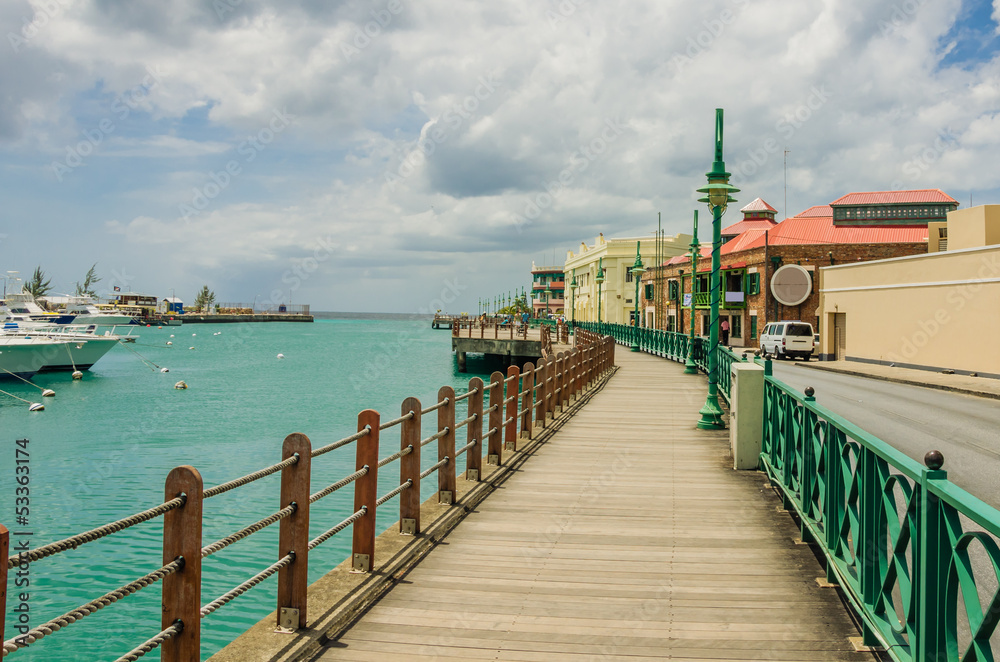A Boardwalk along a Harour in Barbados - obrazy, fototapety, plakaty 