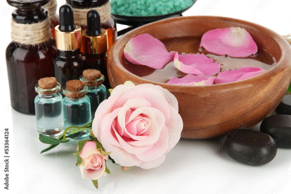 Spa composition with aroma oils isolated on white Spa composition with aroma oils isolated on white