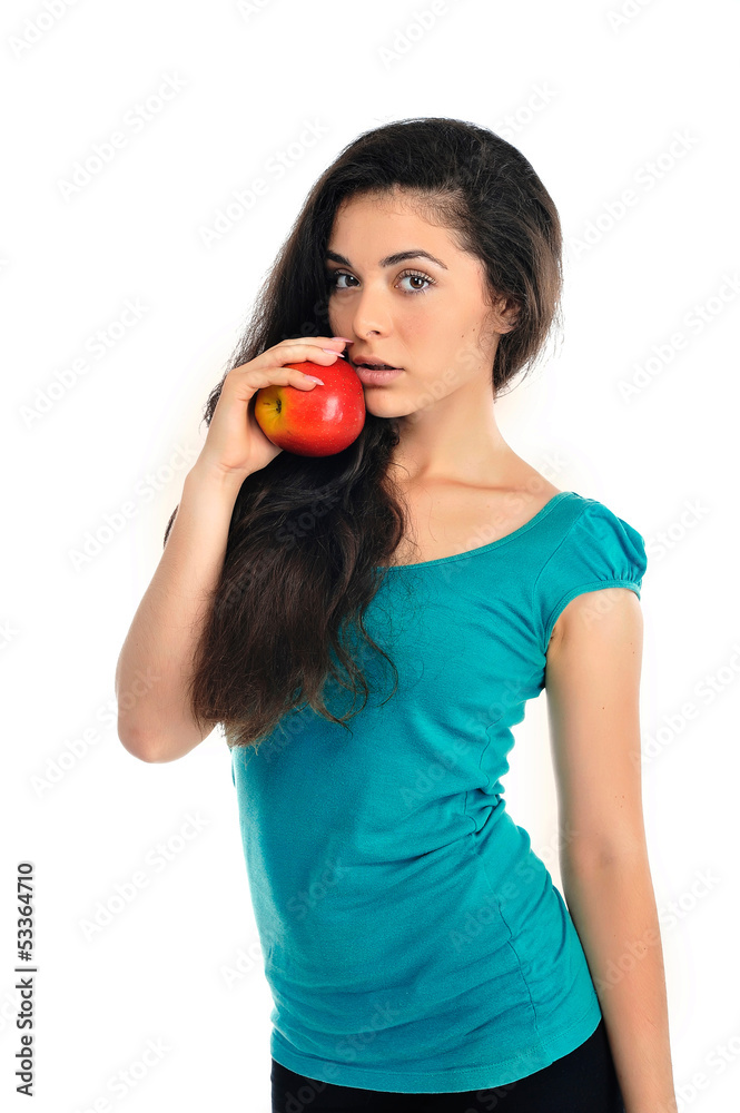 Portrait of young woman with apple Portrait of young woman with apple