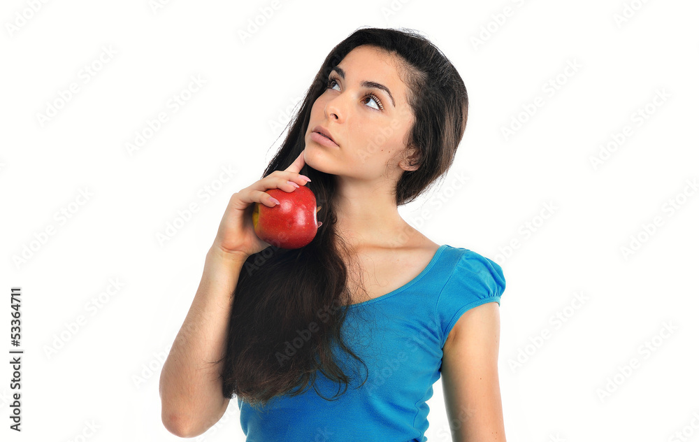 Portrait of young woman with apple Portrait of young woman with apple