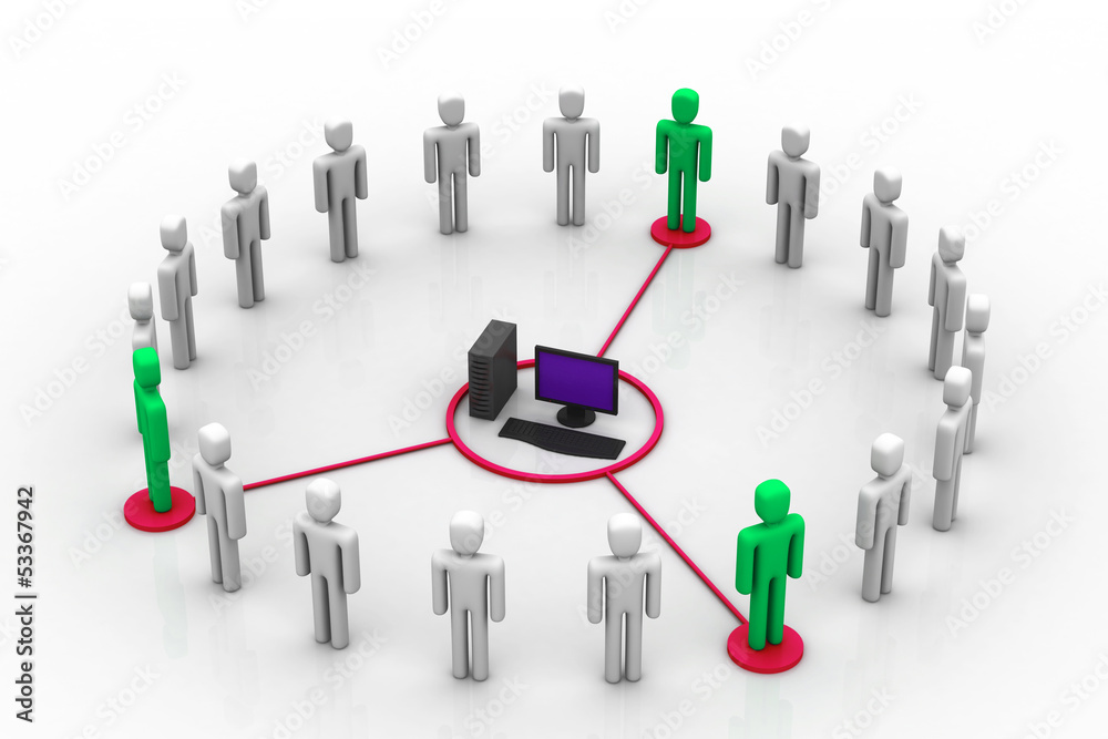 Business network around the computer. Business network around the computer.