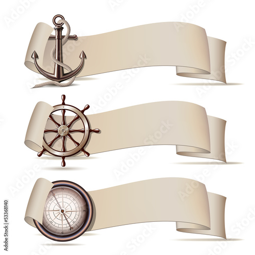 Set of banners with marine icons.