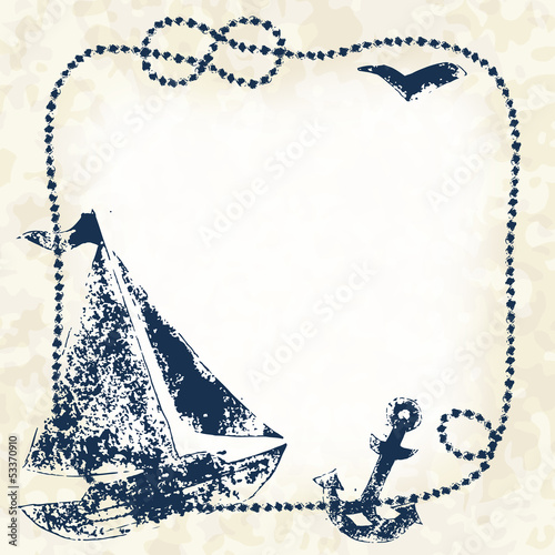 Navy blue boat, anchor, sea...