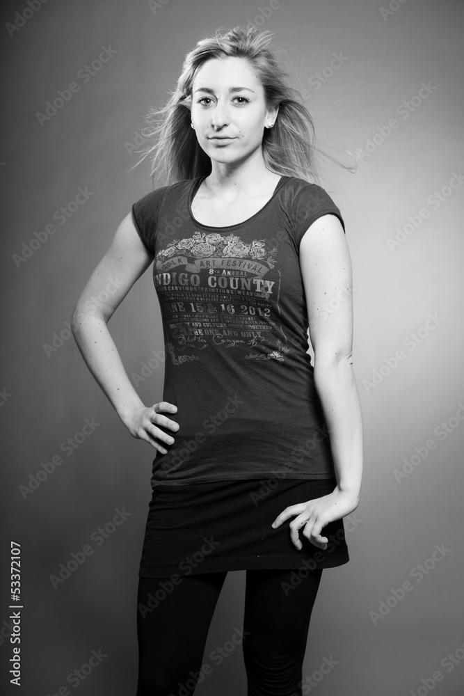 Fototapeta premium Fashion beauty studio portrait of pretty girl with long blonde h