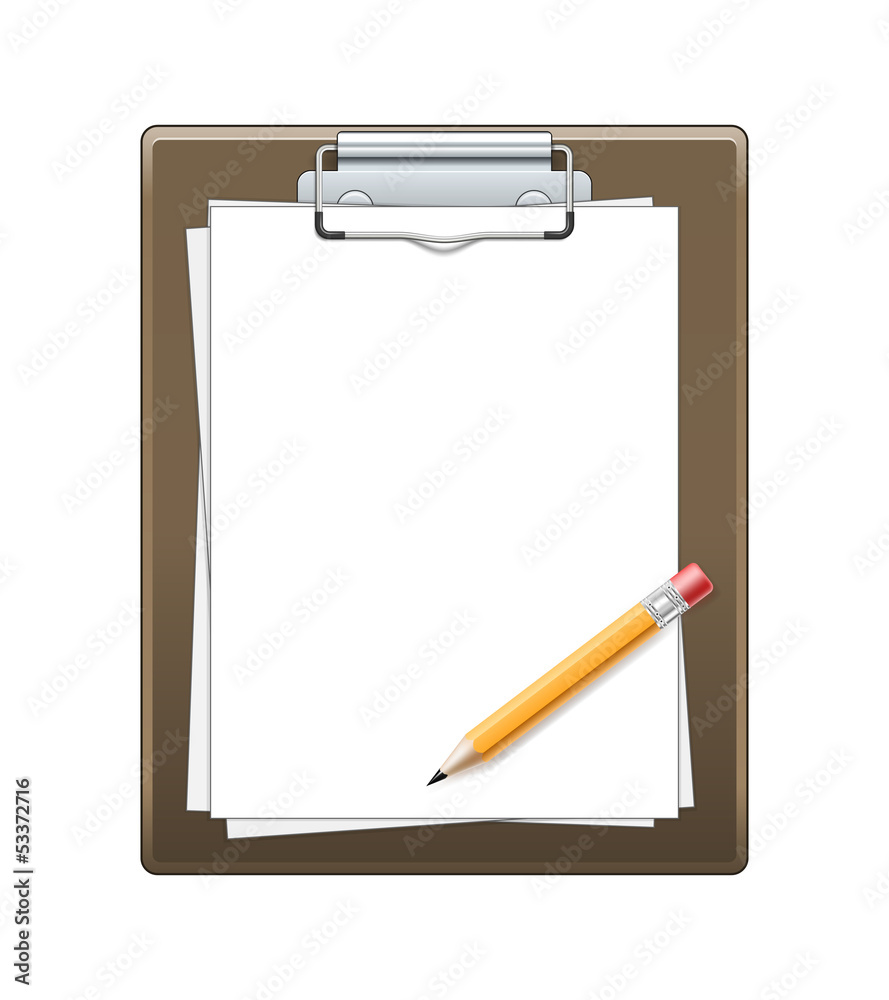 Clipboard with paper and pencil