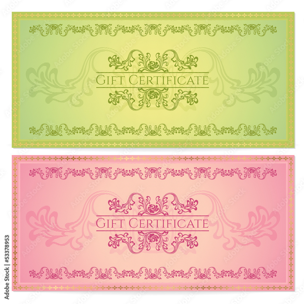 Gift certificate (voucher, coupon) template. Floral pattern