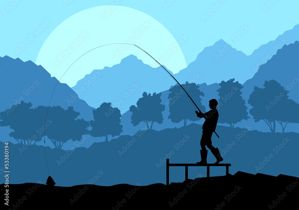 Fisherman in the morning vector background concept