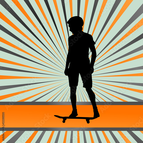 Skater silhouette in front of burst vector background