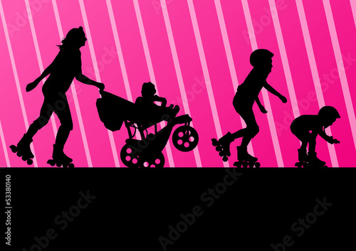 Family in roller skates vector background concept