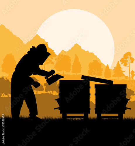 Beekeeper working in apiary vector background