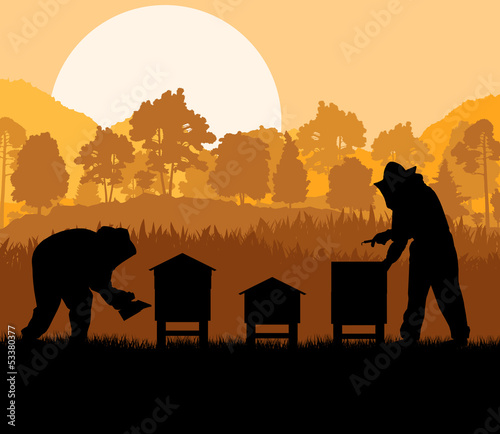 Beekeeper working in apiary vector background