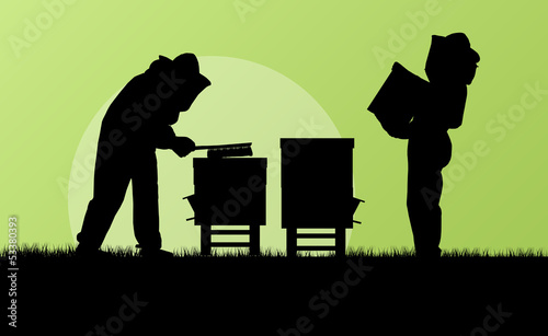Beekeeper working in apiary vector background