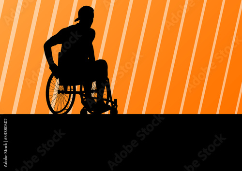 Active disabled man on a wheelchair detailed sport concept silho