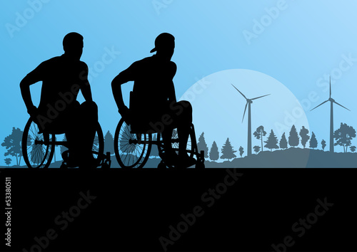 Active disabled men on a wheelchair detailed sport concept silho