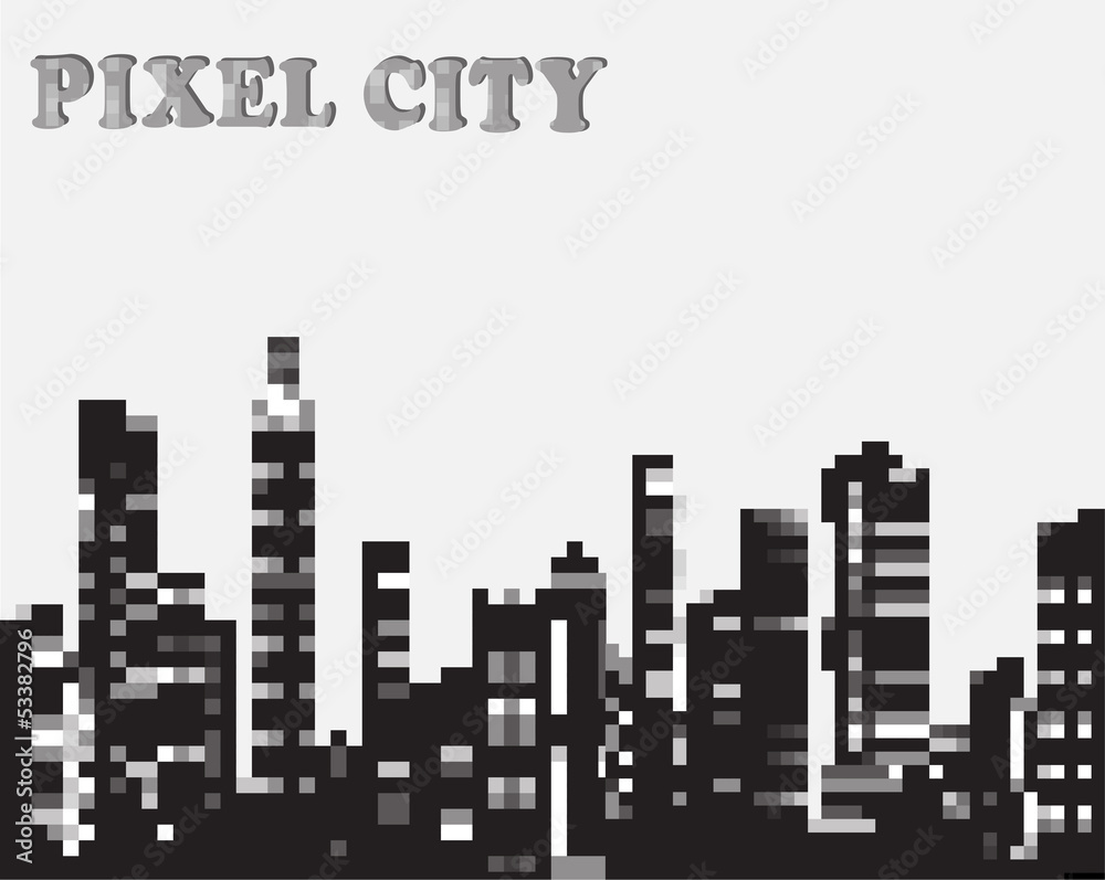 Urban silhouette in the pixel vector graphics