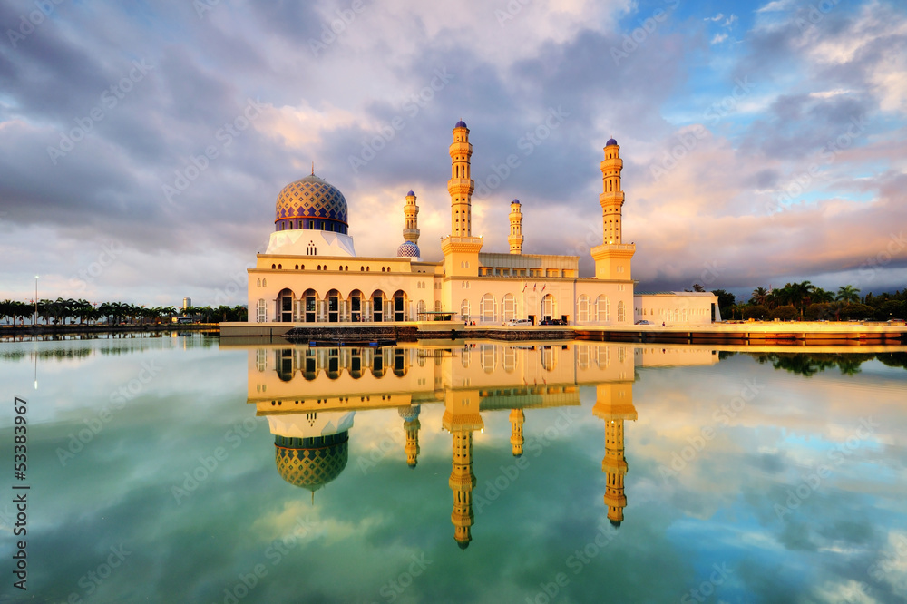 Sunset Light reflected on Kota Kinabalu City Mosque