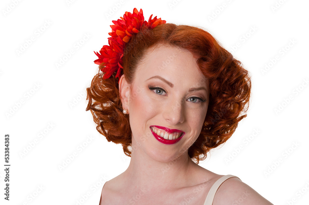 Naklejka premium Retro woman portrait in summer dress, facial expression - isolat