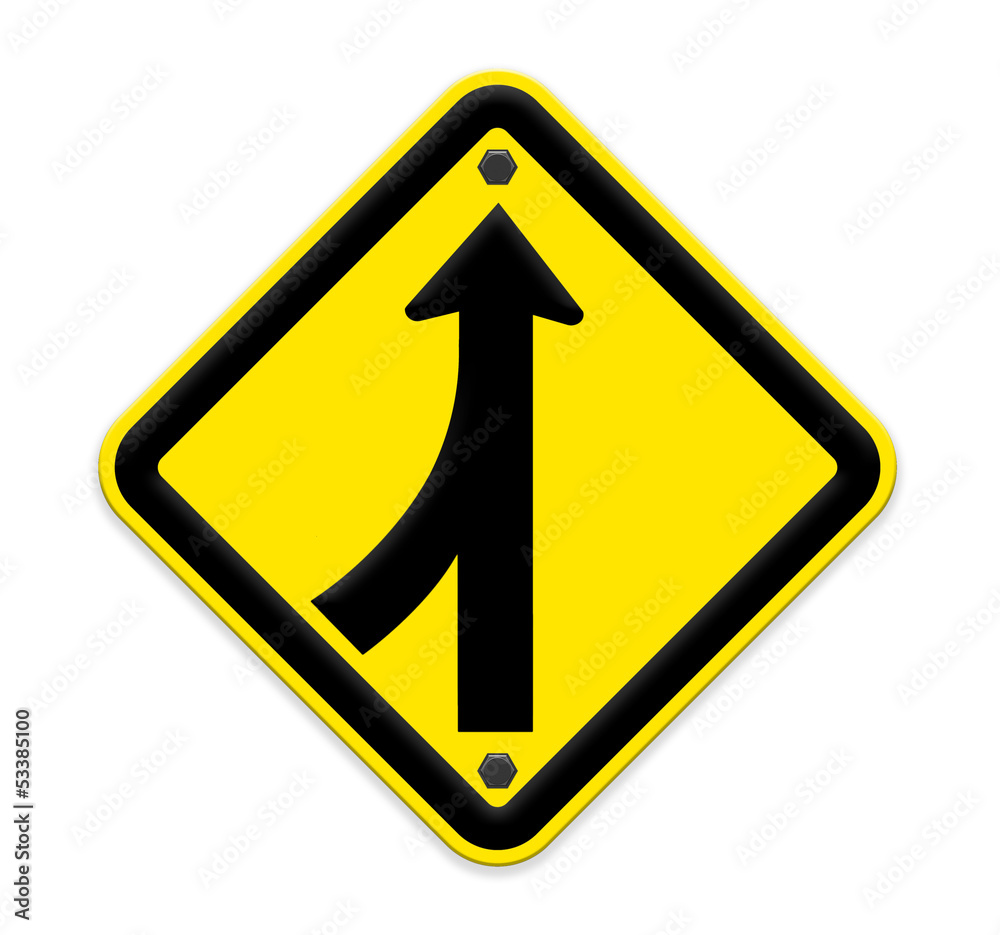 Road Merge Sign on white,part of a series. Road Merge Sign on white,part of a series.