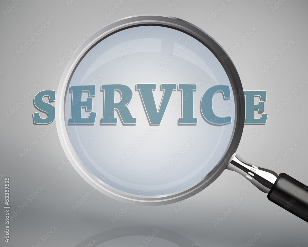 Magnifying glass showing service word Magnifying glass showing service word