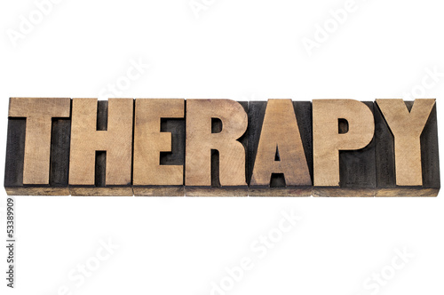 therapy word in wood type