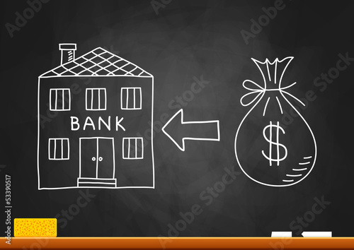 Drawing of bank on blackboard