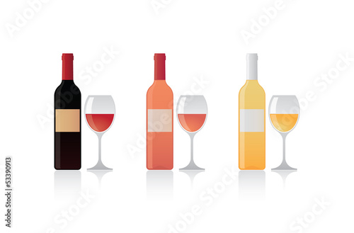 Isolated bottles with label and glasses of wine set