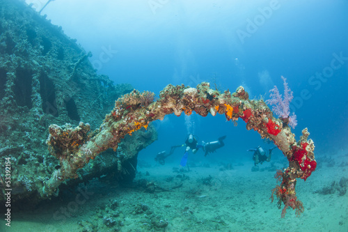Underwater shipwreck in a tropical sea