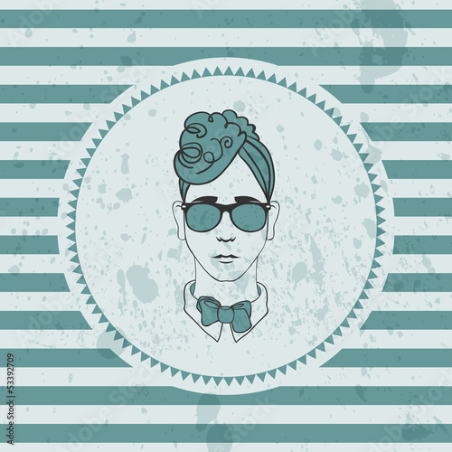 Retro card with hipster boy's face