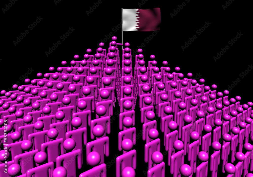 Fototapeta premium Pyramid of abstract people with Qatar flag illustration