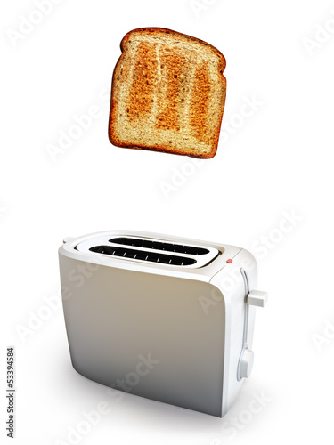 Toast popping out of a toaster. Breakfast concept