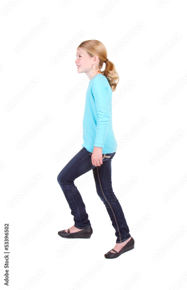 young girl action of stepping up young girl action of stepping up