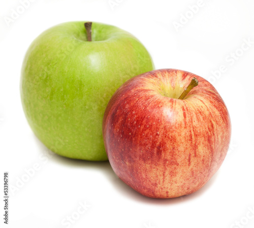 red and green apples on white background