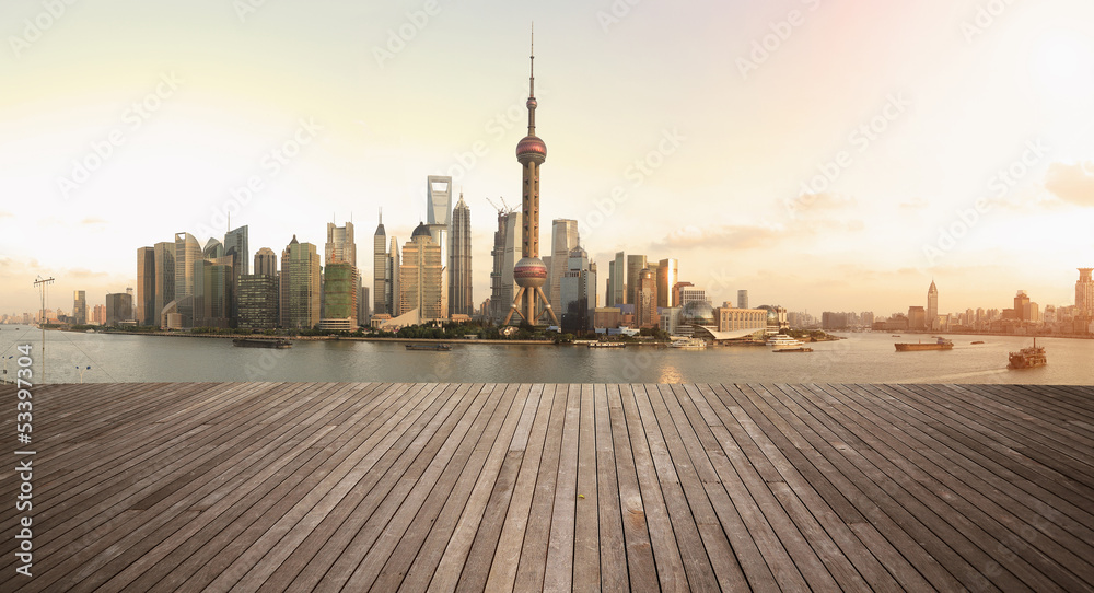Fototapeta premium Shanghai bund landmark skyline urban buildings landscape