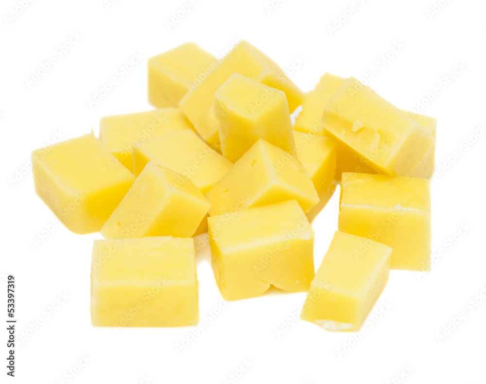 cheese cubes on white background cheese cubes on white background