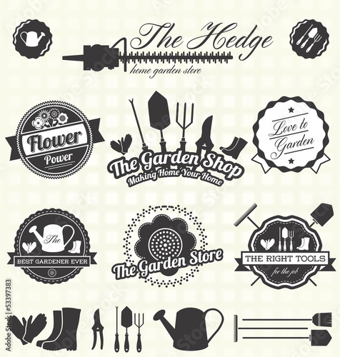 Vector Set: Vintage Gardening Labels and Icons