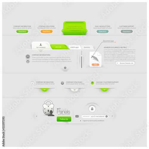 Business web site template design menu elements with icons