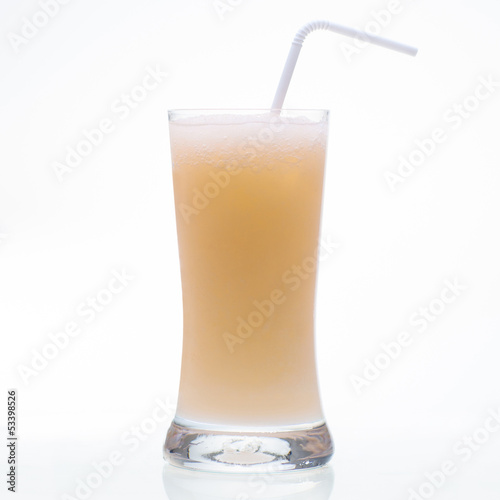 Cantaloupe shake drink in glass isolated